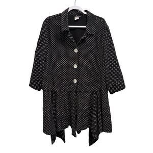 Moonlight Women's Polka Dot Blouse Black & White Collared 3/4 Sleeve Size 2XL